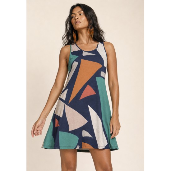 Vestido Anahí Curto Regata Estampa Geometrias do Tempo