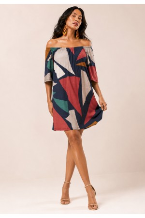 Vestido Curto Malha Ombro a Ombro Mullet Amplo Geometrias do Tempo