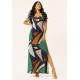 Vestido Longo Malha Gola Canoa Manga Curta Geometrias do Tempo