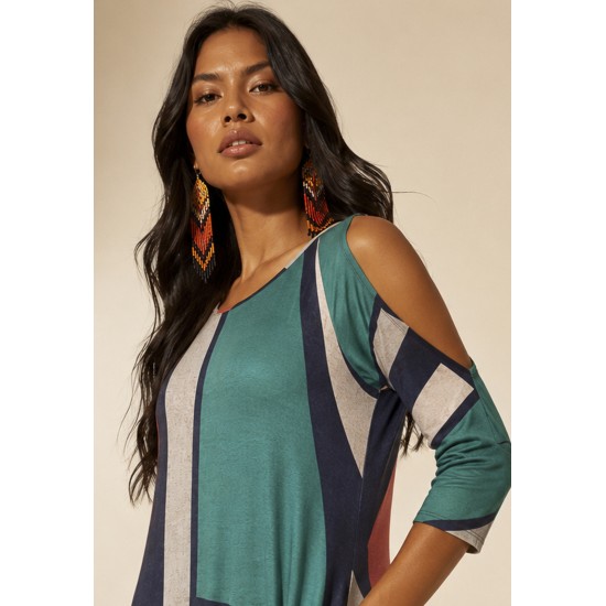 Vestido Boyrá Longo Malha Detalhe na Manga Geometrias do Tempo