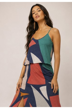 Vestido Longo Amana Malha Aberturas Estampa Geometrias do Tempo