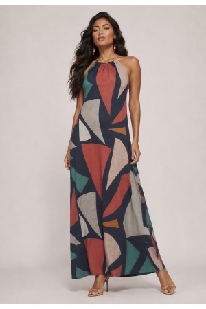 Vestido Longo Eirapuã Malha Trapézio Geometrias do Tempo