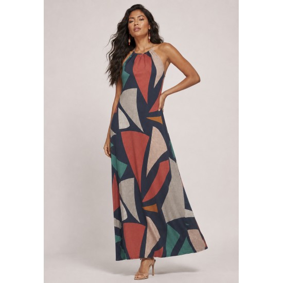 Vestido Longo Eirapuã Malha Trapézio Geometrias do Tempo