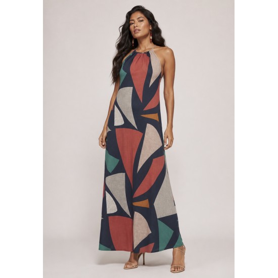Vestido Longo Eirapuã Malha Trapézio Geometrias do Tempo