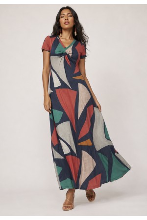 Vestido Coema Longo Malha Detalhe no Busto Geometrias do Tempo