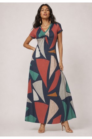 Vestido Coema Longo Malha Detalhe no Busto Geometrias do Tempo