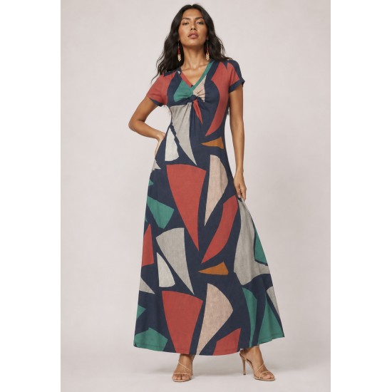 Vestido Coema Longo Malha Detalhe no Busto Geometrias do Tempo