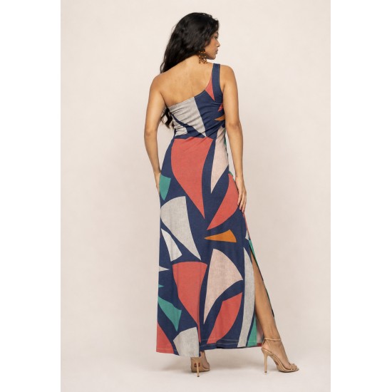 Vestido Longo Jandira Ombro Nu Fenda Lateral Geometrias do Tempo