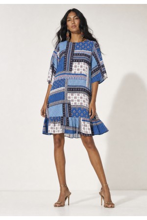 Vestido Curto Viscose Babado Blue Baby