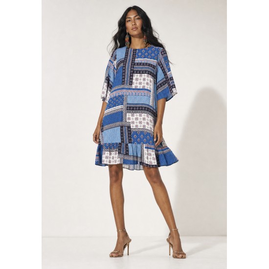 Vestido Curto Viscose Babado Blue Baby