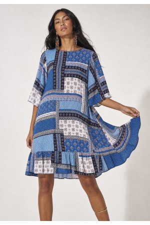 Vestido Curto Viscose Babado Blue Baby