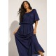 Vestido Midi Viscose Ciganinha com Lapela Azul Marinho