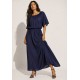 Vestido Midi Viscose Ciganinha com Lapela Azul Marinho