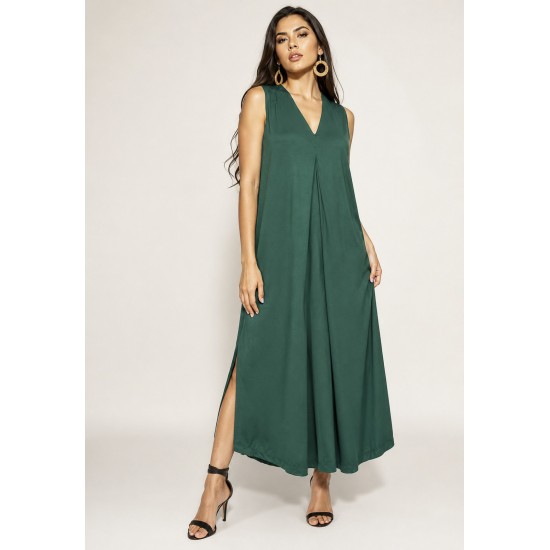 Vestido Longo Acará Malha Verde Musgo