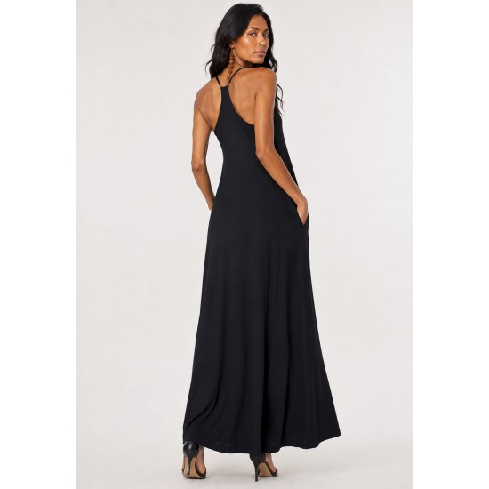 Vestido Longo Anambé Viscose com Bolsos Preto