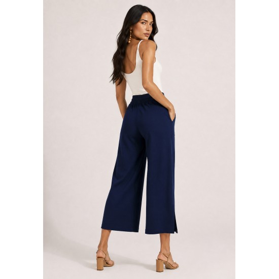 Calça Pantacourt Malha Azul Marinho