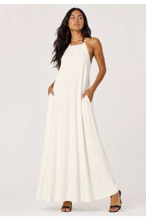 Vestido Longo Anambé Viscose com Bolsos Off White