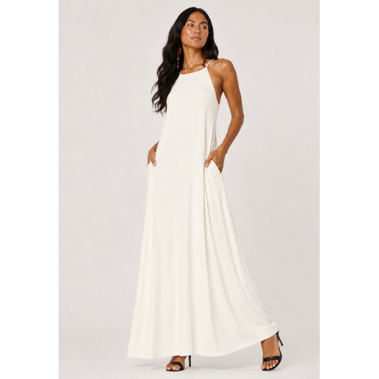 Vestido Longo Anambé Viscose com Bolsos Off White