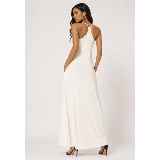 Vestido Longo Anambé Viscose com Bolsos Off White
