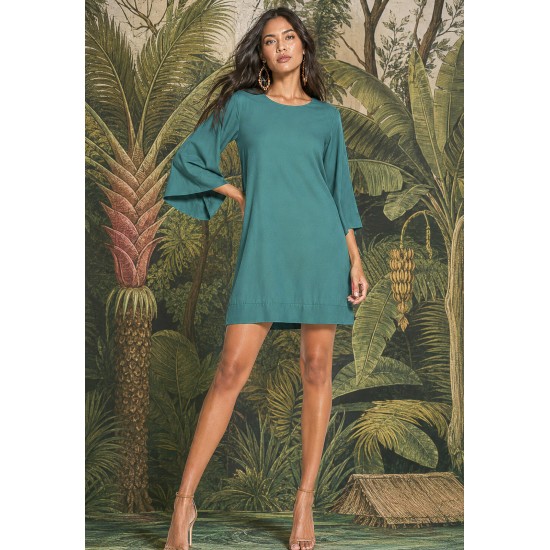 Vestido Curto Viscose Balli Manga Ampla Verde