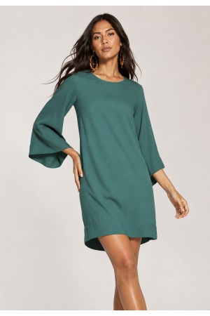 Vestido Curto Viscose Balli Manga Ampla Verde