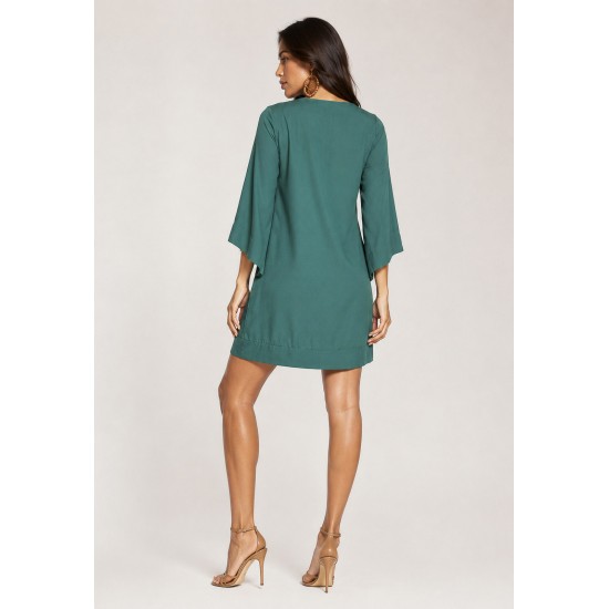 Vestido Curto Viscose Balli Manga Ampla Verde