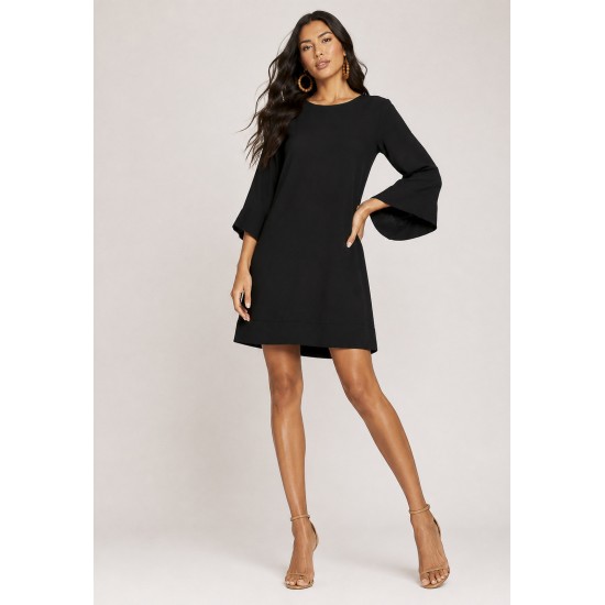 Vestido Curto Viscose Balli Manga Ampla Preto
