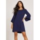 Vestido Curto Viscose Balli Manga Ampla Azul Marinho