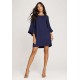 Vestido Curto Viscose Balli Manga Ampla Azul Marinho