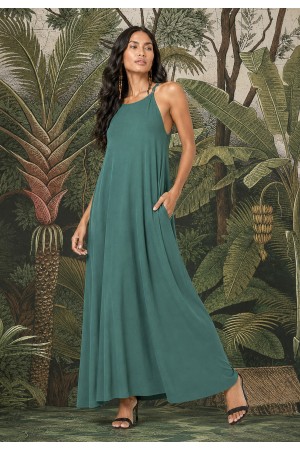 Vestido Longo Anambé Viscose com Bolsos Verde