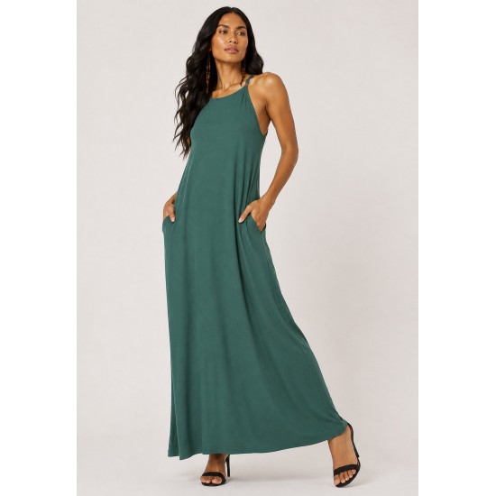 Vestido Longo Anambé Viscose com Bolsos Verde