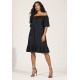 Vestido Curto Mullet Ombro a Ombro Amplo Preto