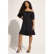 Vestido Curto Mullet Ombro a Ombro Amplo Preto