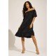 Vestido Curto Mullet Ombro a Ombro Amplo Preto