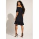 Vestido Curto Mullet Ombro a Ombro Amplo Preto