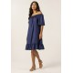 Vestido Curto Mullet Ombro a Ombro Amplo Azul Marinho