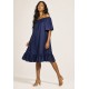 Vestido Curto Mullet Ombro a Ombro Amplo Azul Marinho