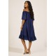 Vestido Curto Mullet Ombro a Ombro Amplo Azul Marinho