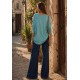 Calça Pantalona com Elástico e Botão Jeans