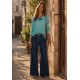 Calça Pantalona com Elástico e Botão Jeans