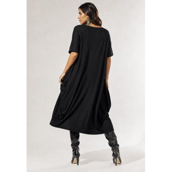 Vestido Amora Malha Midi Plus Preto