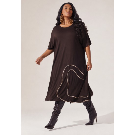 Vestido Midi Caju Malha Plus Marrom