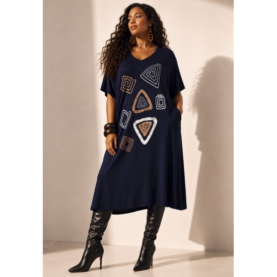 Vestido Ébano Malha Midi Plus Azul Marinho
