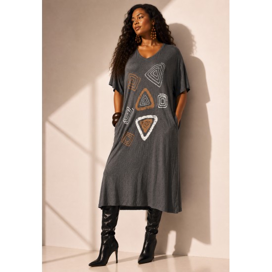 Vestido Ébano Malha Midi Plus Mescla