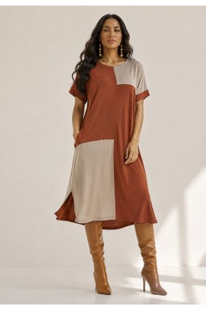 Vestido Terra Serena Midi Plus Terracota e Areia Mineral