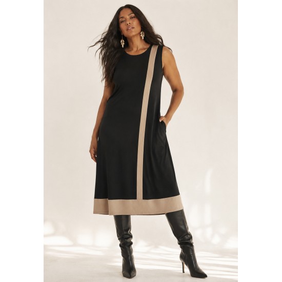 Vestido Midi Plus Linha Areia Preto