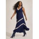 Vestido Serena Regata Malha Midi Plus Azul e Ocre