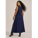 Vestido Serena Regata Malha Midi Plus Azul e Ocre