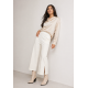Calça Pantacourt Malha Encorpada Risca de Giz Off White