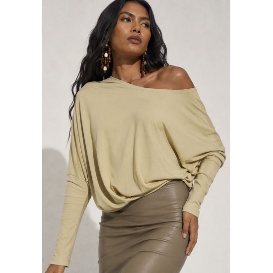 Blusa Assimétrica Malha Lisa Bege